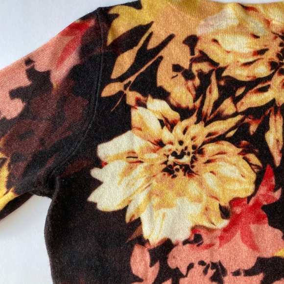 Cashmere Pullover Sweater Talbots Size MP Audrey "Lush Dahlias" Brown Multi - Picture 6 of 10